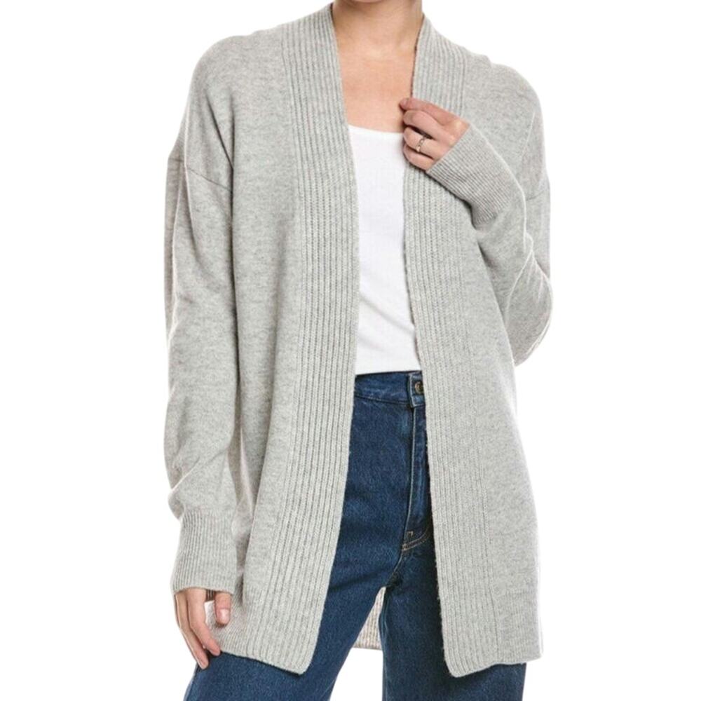 NWT Vince Grey Rib Placket Wool Cashmere Blend Open Front Sweater Cardigan